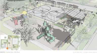Design rendering of the plans for Fisher Street Park